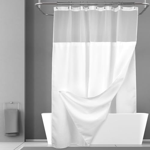 N&Y HOME Extra Long Waffle Shower Curtain with Liner & Hooks + Replacement Liner Fabric - Bundle Set