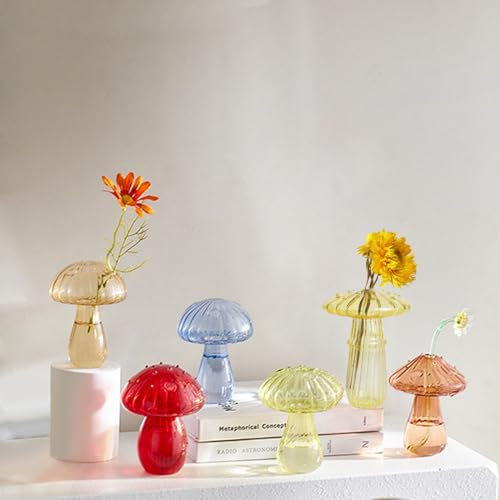 BFYDOAA Lot de 6 mini vases à bourgeons en verre coloré pour terrarium et plantes hydroponiques pour fleurs, diffuseur de roseaux, centre de table