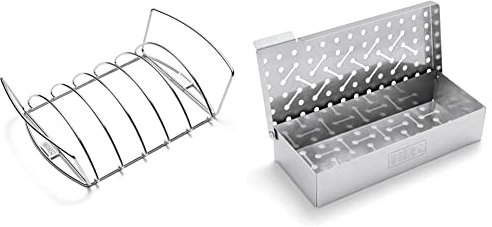 Weber 6469 Original Rib and Roast Holder & 7576 Räucherbox universal, Räuchern, für Gas- und Holzkohlegrills, Raucharmona