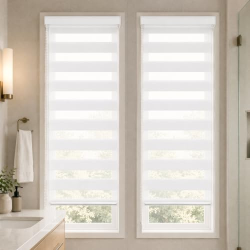 VOUNOT Lot de 2 Store Enrouleur Jour Nuit Tissu Double avec ou sans Perçage 50x150cm Protection de Votre Vie Privée Rideau pour Fenêtres et Portes Store Chambre Facile à Installer avec Clips Blanc