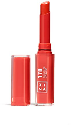 3INA MAKEUP - The Color Lip Glow 170 - Coral Red Colour Lip Balm with Shea Butter to Moisturise the Lips - Shiny and Glowy Colour Lipstick - Highly Pigmented Lip Colour