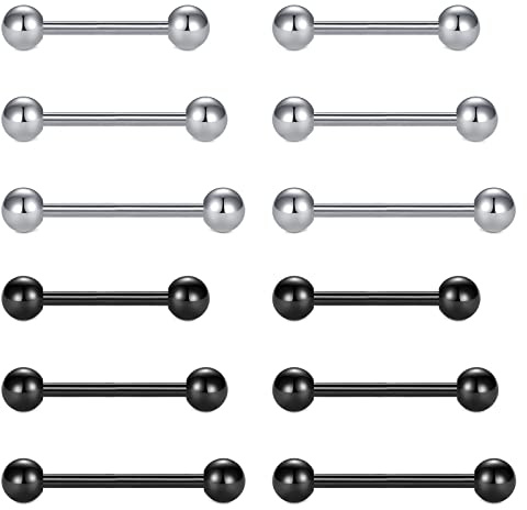 VF VFUN 14G Edelstahl Gerader Barbell Szungenpiercing Brustwarzenpiercing Damen Herren Piercing Körperschmuck Schmuck 14-18mm
