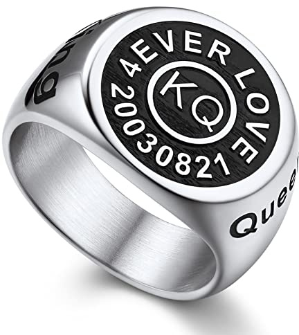 Bandmax Anelli Incisione Uomo, Sigillo Anello Argento Personalizzato Uomo, 25 Misura Anello Uomo Acciaio Inossidabile, Anello con Iniziale Personalizzabile, Idee Regalo per Ragazzo Papà
