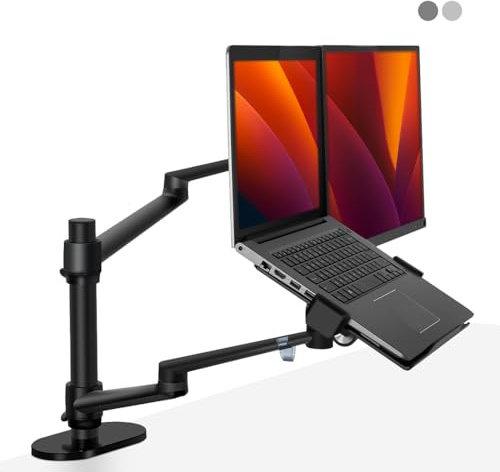 Alberenz® 2-in-1 Laptop- und Monitor Halterung, Verstellbarer Doppelarm-Ständer für 12-17 Laptops und 17-32 Monitore, ergonomisches Design, höhenverstellbar und neigbar, Farbe Schwarz