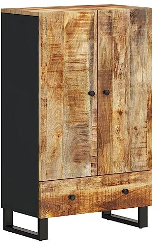 vidaXL Highboard, Sideboard mit Schublade 2 Fächern, Beistellschrank Schrank mit Eisenbeinen, Kommode Anrichte, Massivholz Mango Eisen