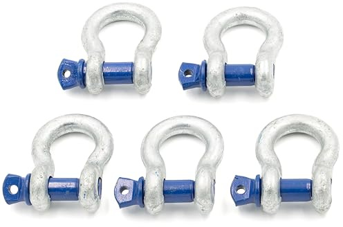 Schäkel 6,5t Tragfähigkeit 5 Stück mit Augbolzen - Schäkel Geschweift Form BW - Schäkel Hochfest - Stahl Feuerverzinkt Rundschäkel