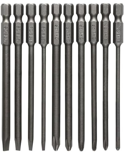 Teocpai 10pcs Embout de Tournevis à Tête Fendue Embout de Tournevis Cruciforme Jeu de Tournevis Tige Hexagonale Magnétique Embouts Plat(3-6mm) + Cruciforme(PH1 PH2)