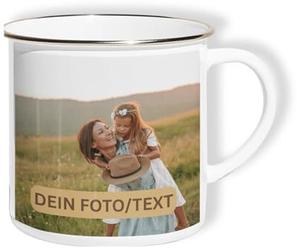 PICANOVA Emaille Tasse Personalisiert mit Foto – Emaille-Kaffeebecher – Ihren Text & Foto hinzu – Ultraleichte Metall Tasse 300ml – Personalisiertes Geschenk zum Muttertag