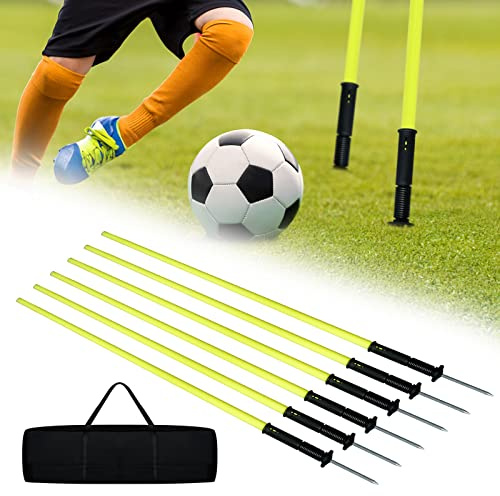 FIVMEN Slalom Agility - Set di aste da calcio, 6 pezzi, 1,5 m, con punte in acciaio e borsa per il trasporto, barre caricate a molla per calcio, allenamento, fitness, sport