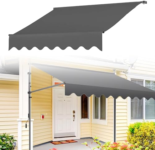 Ersatzstoff für Einziehbare Klemmmarkise, Einziehbare Ersatzplane für Terrassen Klemm Markise aus PU-Beschichtetem Polyestergewebe mit UV-Schutz(Color:Gray,Size:138/350cm)