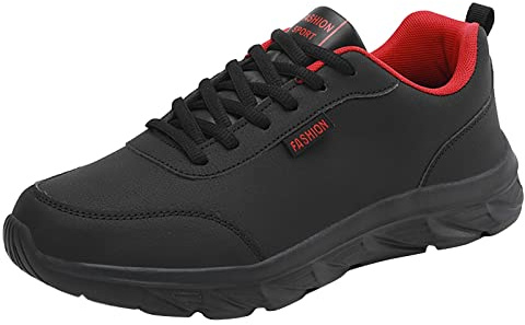 Baskets pour homme en cuir noir - Chaussures de sport pour homme - Grandes tailles - Chaussures de marche confortables - Respirantes - Chaussures de course sur route - Chaussures de jogging -
