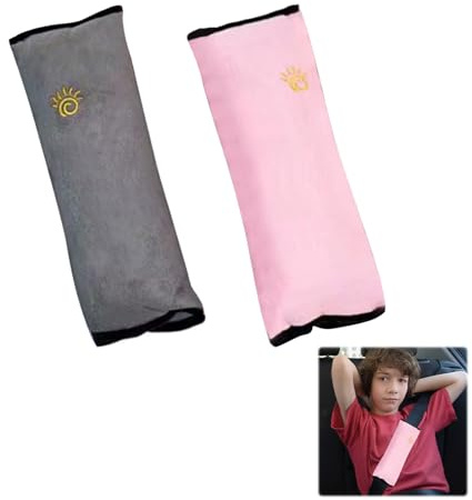 XQMMGO 2 Stück Gurtpolster Kinder, Autogurt Polster, Anschnallgurt Schutz Kinder, Gurtpolster Auto Kinder, Auto Schlafkissen Kinder, Nackenstütze Auto Kinder (Rosa+Grau)