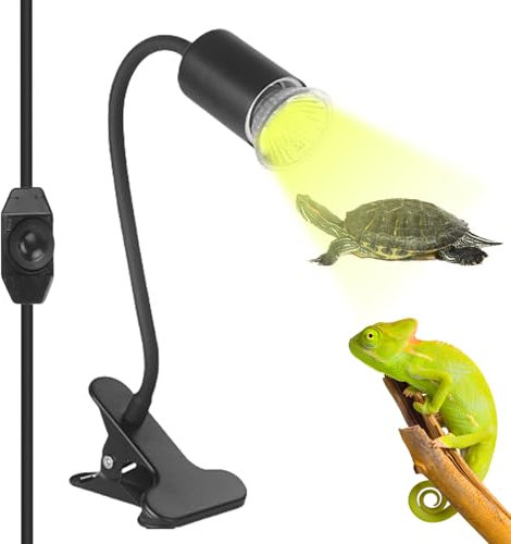 GOMETY Portalámparas con pinza E27, cuello de cisne flexible E27, portalámparas de mesa con interruptor de atenuación, metal LED lámpara de cama para reptiles iluminación de plantas (negro sin
