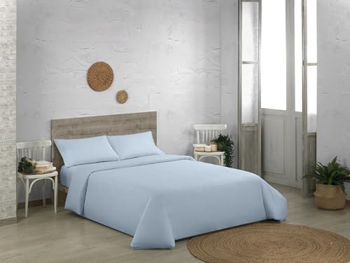 Juego de funda nórdica de algodón orgánico de 200 hilos, color cielo. Cama de 105 cm (3 piezas)
