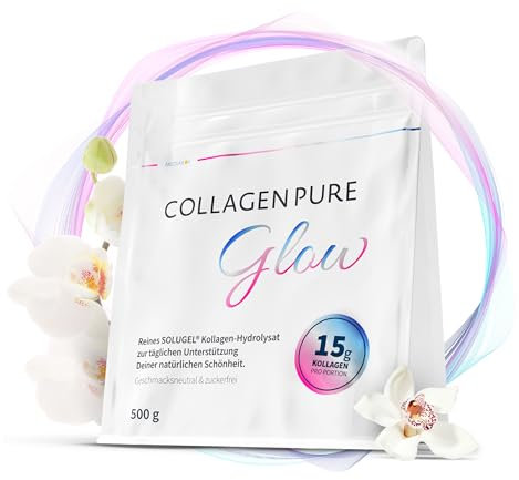 COLLAGEN PURE Glow (500g) - 100% reines Kollagen Pulver aus Weidehaltung - Kollagen Hydrolysat mit Peptide Typ 1 und 3 - Geschmacksneutrales, perfekt lösliches & hochdosiertes Collagenpulver
