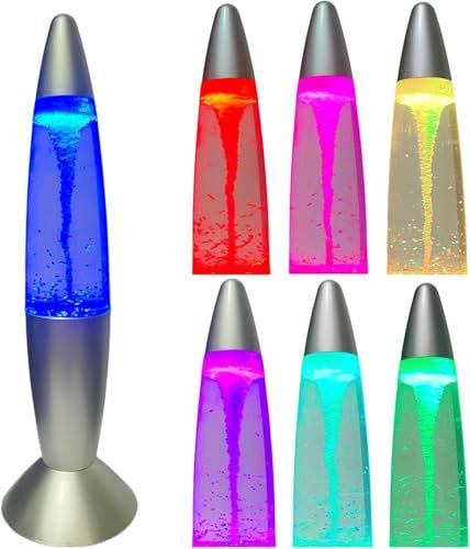 Lavalampe LED, mehrfarbig, 6 Farben – Magma-Lampe LED – Tornado-Rakete – Magma-Lampe Lava – robustes Glas – 35 cm – Batterien oder USB – LED-Beleuchtung in 6 alternativen Farben