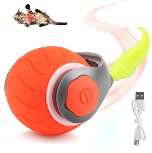 jwogngls Katzenspielzeug Ball Elektrischer Magischer Ball Schwanz Hund 360° Intelligenter Interaktiver Spielball für Katzen Interaktives Hundespielzeug USB Wiederaufladbar für Katzen Hunde (Orange)