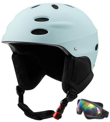 Skihelm für Kinder und Erwachsene Snowboardhelm Herren Ski Helme mit Active Belüftungssystem fur Mädchen und Jungen Skihelm mit System zur Installation von Skibrillen für klare Sicht(#A light blue,L(5