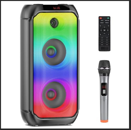 TAMPROAD Altavoces Bluetooth, 80W Pico Inalámbrico TWS Altavoces Portátiles con Subwoofer, Luces LED Colores, Alta Caja de Música de Sonido Estéreo con Micrófono para el Hogar Camping Viajes