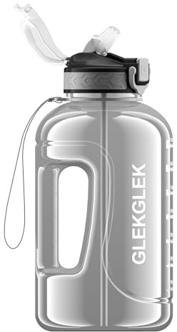 GLEKGLEK Gourde 2L Étanche, Gourde Sport sans BPA, Grande Bouteille D'eau avec Paille, pour les Séances D'entraînement, Randonnée, Bureau, Gymnase et Camping (Gris)