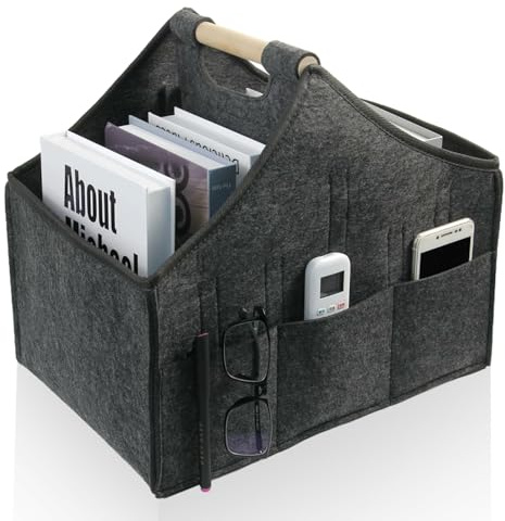 RSHVSMS Verdickter Zeitungs- und Zeitschriftenkorb, moderner Filz-Zeitschriftendateierhalter, 4 Etagen abnehmbarer Erweiterungsraum, Holzgriff für Zuhause und Büro38 x 32 x 25 cm
