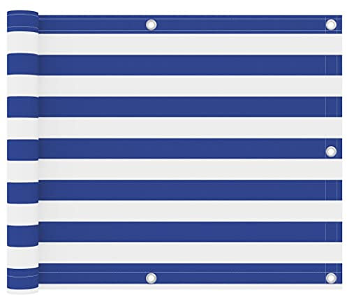 NQJIBUE Balkonsichtschutz weiß und blau 75x500 cm Oxford Stoff