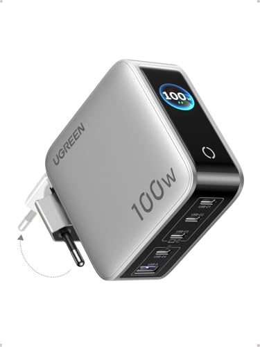 UGREEN Nexode Pro 100W Chargeur USB C Rapide 5 Ports avec Écran TFT GaN II | Compatible avec iPhone 17 Pro Max Air 16 15 14 13 12 11 Galaxy S26 S25 S24 Pixel 10 9 iPad MacBook Neo Air Pro M5 M4 M3 M2 M1