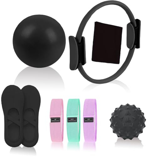 Pilates Essentials Kit for Women, Pilates Equipment, for Home Workouts with Ring and Ball Set, 3pcs Booty Bands, Yoga Bands for Stretching, Fascia Ball, Yoga Socks
