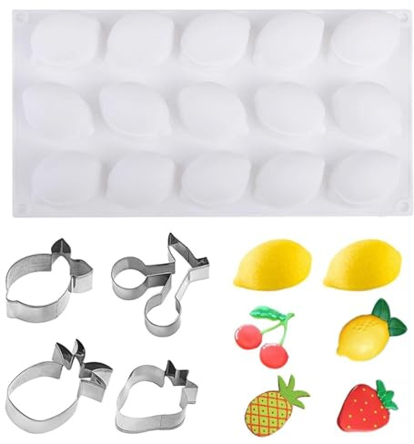 BIFHIG 1 Pieza De Molde De Silicona De Limón, 4 Piezas De Molde para Cortar Galletas De Frutas, Molde para Hornear Frutas, Adecuado para Hacer Galletas, Chocolate, Pan.