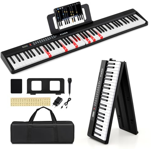 COSTWAY Pianoforte Digitale 88 Tasti Pieghevole con Doppi Altoparlanti | Tastiera Elettronica con 1000 Ritmi, 1000 Timbri, 150 Canzoni, MP3/USB/MIDI, per Principianti Bambini