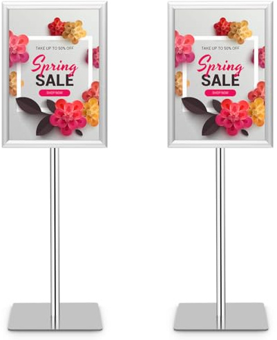 COSTWAY Infoständer A3 2er Set, Informationsständer höhenverstellbar, Plakatständer, Kundenstopper, Präsentationsständer, Werbeständer, Posterständer, Aufsteller (Silber)