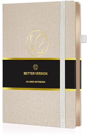 Bättre version fodrad anteckningsboksjournal – A5 linne inbunden, 120 gsm tjockt papper, guldkantade sidor, dubbla bokmärken för män och kvinnor – skrivanteckningsbok för arbete, skola och present