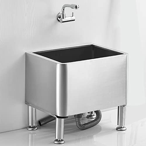 Heavy Duty Stainless Steel Utility Sink - Free Standing Mop Service Basin with Adjustable Stand, Ideal for Laundry, Basement, Garage, Shop, School, Hotel Use