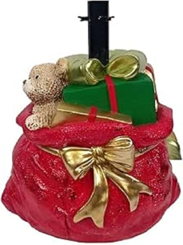 Generico Base per Albero di Natale a Forma di Sacco Rosso con Orsetto Pacco Regalo Fiocco Oro