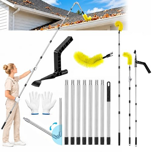 Telescopic Gutter Cleaning Tools 13FT Gutter Cleaner Pole with Scoop Brush