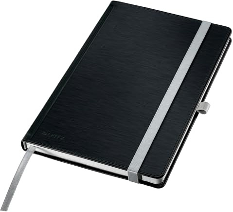 Leitz Style A5 Notizbuch Liniert, Hardcover, 160 Seiten, 80 Blatt, FSC-zertifiziertes 100 g/m² Papier, Verschluss & Lesezeichen, für Büro & Home Office, Schwarz, 44851094