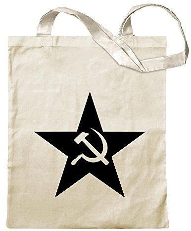 Kiwistar - Baumwolltasche - Natur - Hammer und Sichel Stern - Tragetasche Stoffbeutel Umhängetasche Langer Henkel