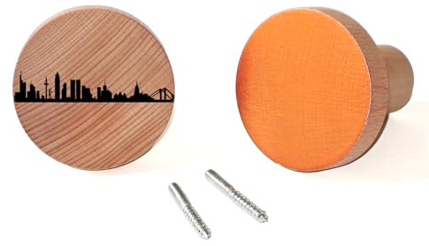 44spaces haken 2x Runde Design Garderobenhaken Frankfurt Motiv Wandhaken Kleider für Wohnzimmer Badezimmer Innenraum aus Buchenholz