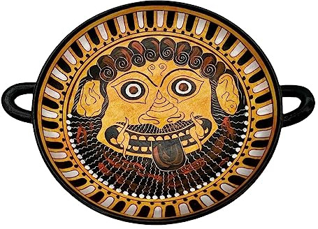 Copa de vino Cerámica Kylix Antigua Cerámica Griega Pintura Medusa Cabeza Amuleto