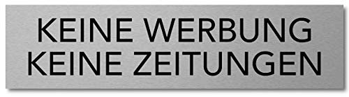 Interluxe Hinweisschild Keine Werbung - Keine Zeitungen Aluminium Schild, 200x50x3mm, selbstklebend und robust für Werbeverbot Werbeverweigerung