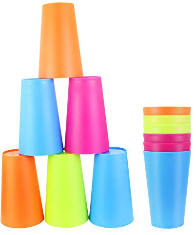EMAGEREN 12PCS Plastic Cups 450ML Reusable BBQ Cups Plastic Tumblers Set Camping Cup Plastic Drinking Glasses Tumbler Drinking Cup for Outdoor Parties Camping Beach Picnic Kids (4 Colors)