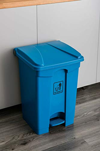 Premium Plastic Pedal Bin Recycling Dustbin Garbage Trash Can With Lid | Commercial Indoor Outdoor Recycling Bins 68L Blue