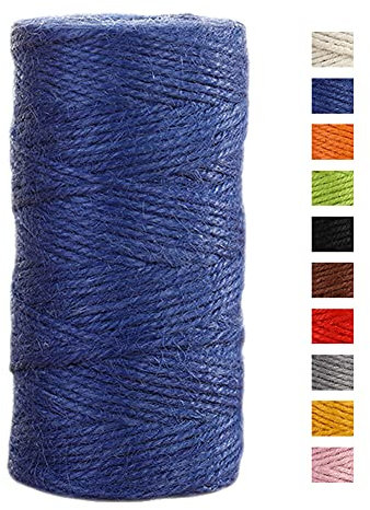 JeogYong Ficelle Jute 2mm x 100m Ficelle de Jardin Cordelette Jute Corde Naturel Chanvre Cordelette de Jardinage pour Emballage de Décoration Cadeau, Bricolage d'art Créatif, Mariage (Bleu)
