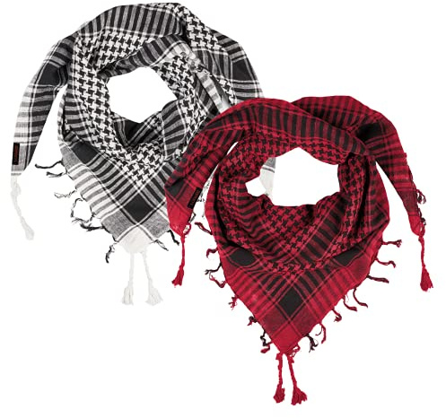 LOVARZI 2er-Set Arabisches Kopftuch Schwarz/Weiß & Rot - Palituch Rot