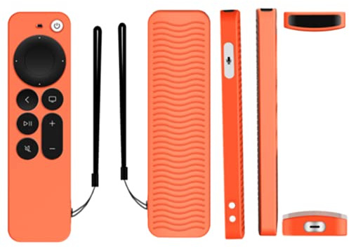 Silicone Protective Case for Apple TV 4K Siri Remote 2nd Gen Non-Slip,Remote Protective Shockproof Case Cover Skin Feel Remote Control,Anti-Slip Water-Resistant Full Coverage Design (Orange)