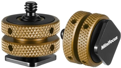 MINIFOCUS Camera Hot Shoe Mount Adapter, Double Nut with 1/4 and 3/8 Aluminum Alloy Tripod Screw Flash Shoe Mount for LED Monitors, Microphone, DSLR Field Monitor (Pack of 2)
