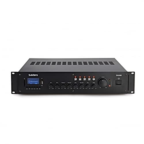 SubZero 240W Multi Zone Line Amplifier with Bluetooth 100V | Powers up to 4 Speaker Zones, Built-in MediaPplayer with Bluetooth, USB, SD, Ideal for Venues, Pubs and Restaurants