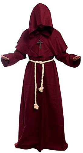 Gothden Golden service Monje Traje con Capucha Sacerdote Hermano Edad Media Carnaval Disfraces Disfraz de Cosplay de Halloween con Capucha
