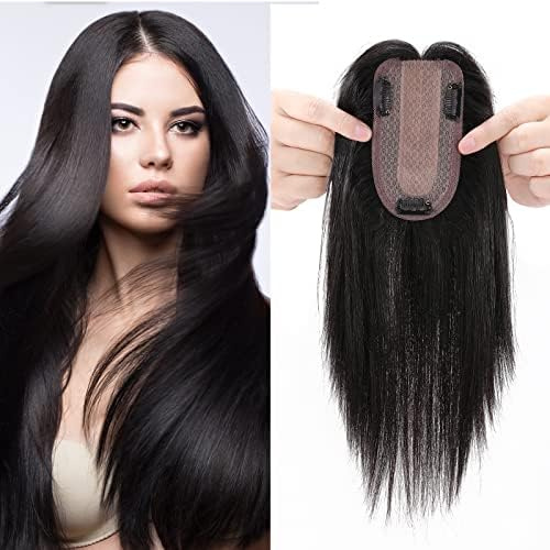 25cm Clip in Extensions Echthaar Topper Extensions Echthaar 1B# Naturschwarz Haarteile Echthaar Toupet für Frauen Toupee Haarteil 130% Dichte Hair Extensions 33g