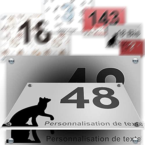 Grande plaque PVC numéro maison décorative - pour rue, garage, porte, et boite aux lettres - collection chat : 2 lignes personnalisables